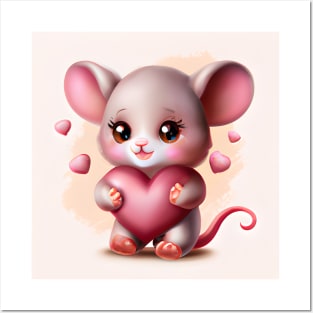 Cute Baby Mouse with Valentine's Hear Posters and Art